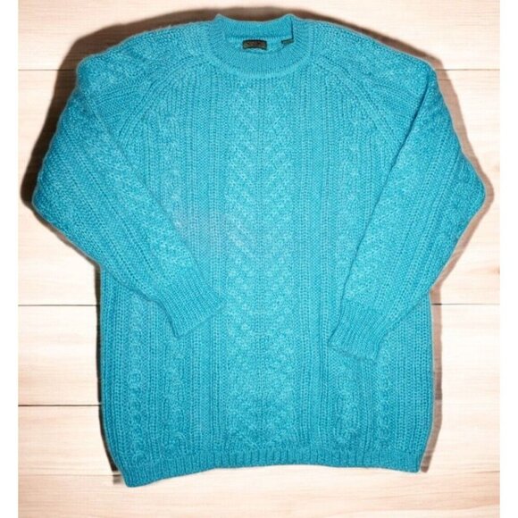 Vintage Robinson’s Mohair Blend Cable Knit Sweater - Aqua Blue - Y2K, Preppy, St - Picture 1 of 14